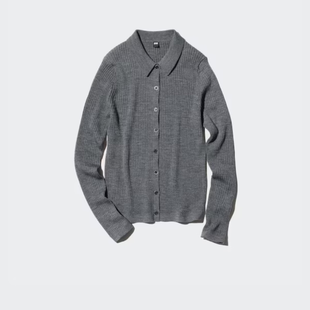 Uniqlo Gray wool Ribbed polo Button-Up Cardigan XXL NWOT